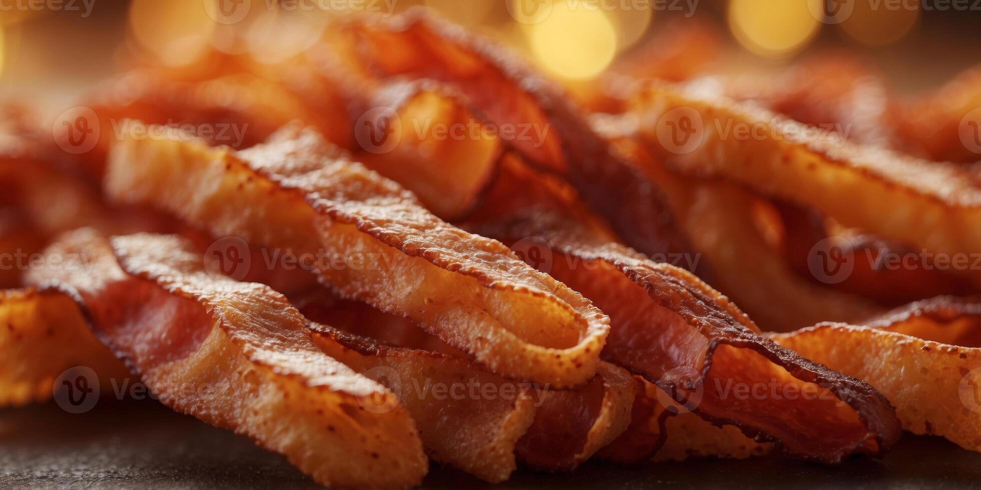 crunchy fried bacon strips background full frame banner. photo