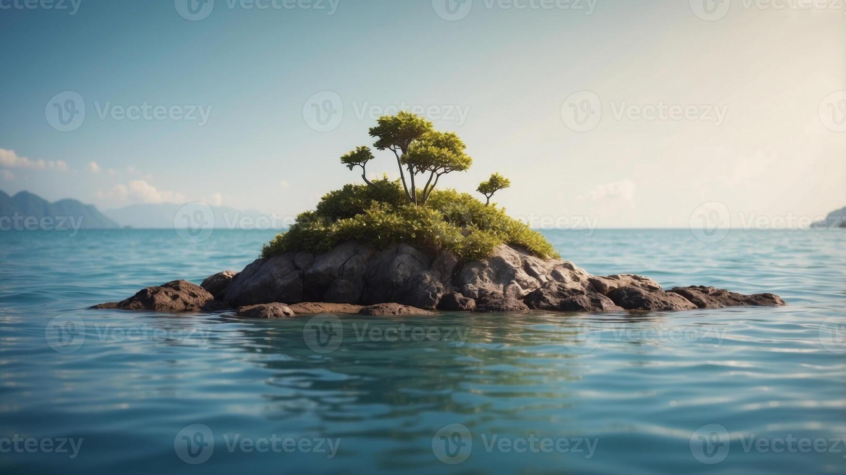 deserted island in the middle of the sea. photo