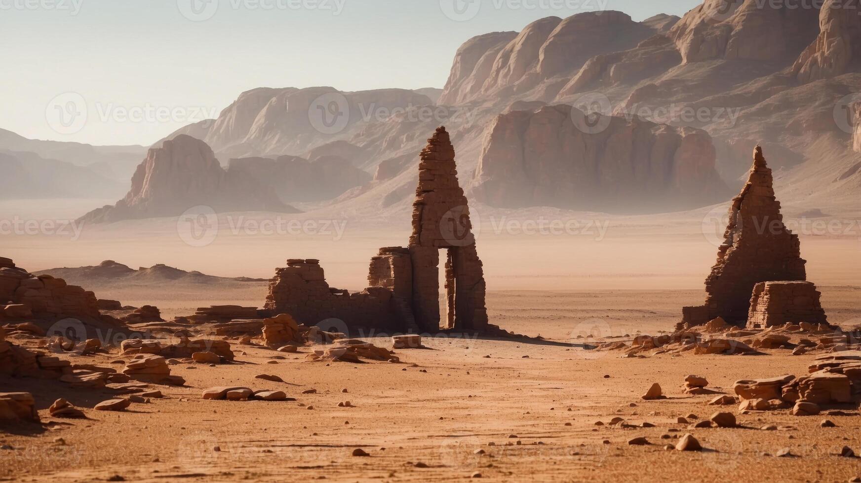 Awe Inspiring Ruins of a Forgotten Martian Civilization Amid the Vast Desolate Landscape. photo