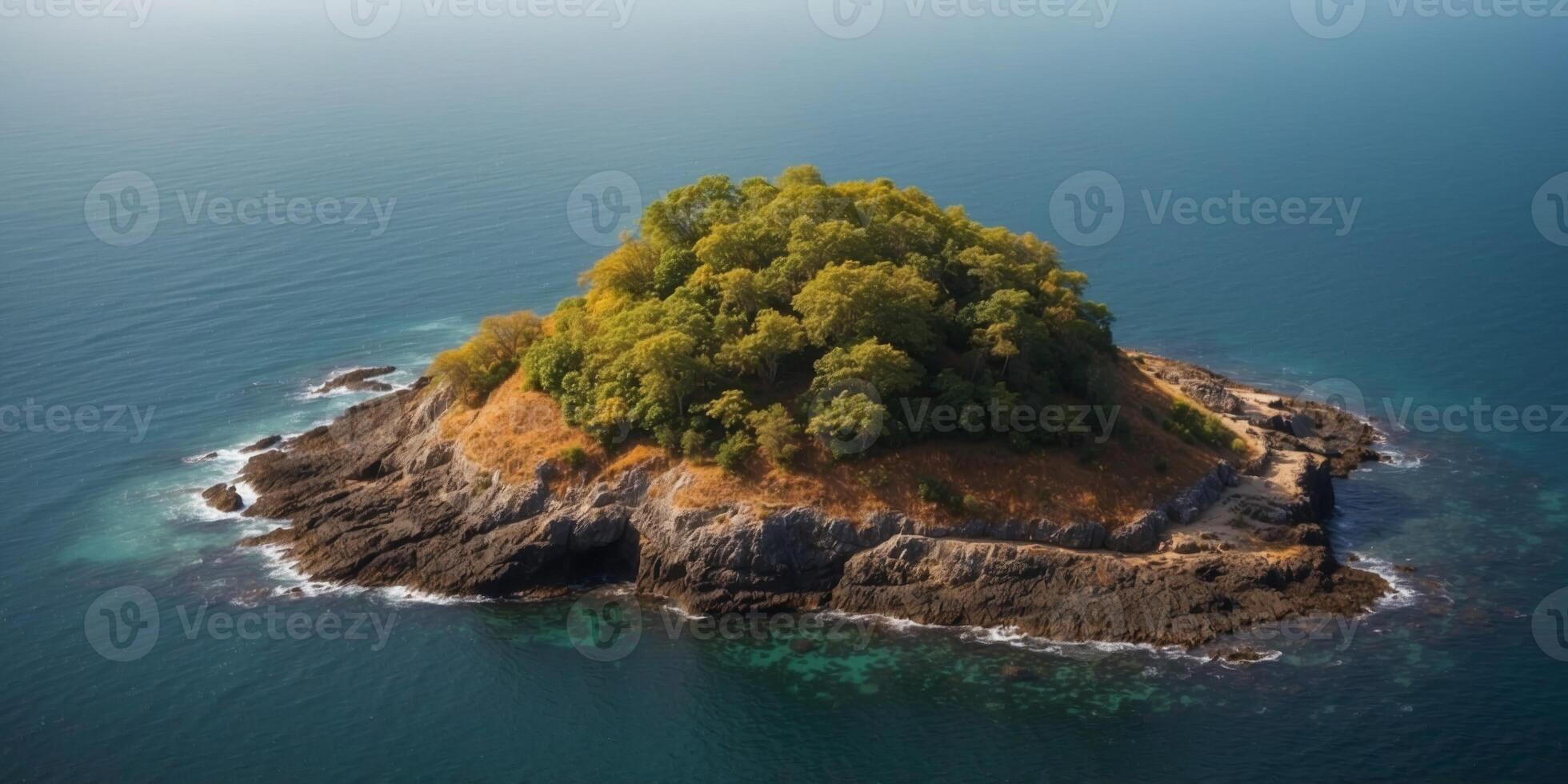 aerial view of a small island in the ocean. photo