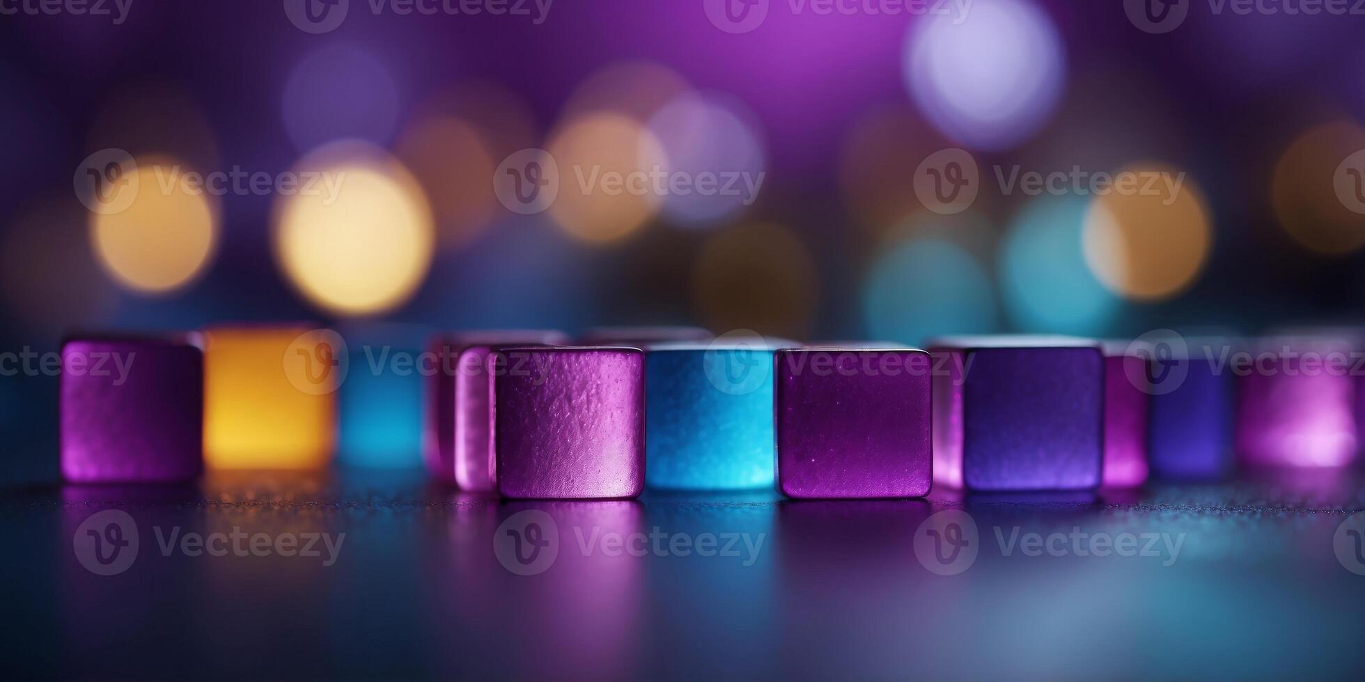 A close up of a purple background with a row of blue squares. photo