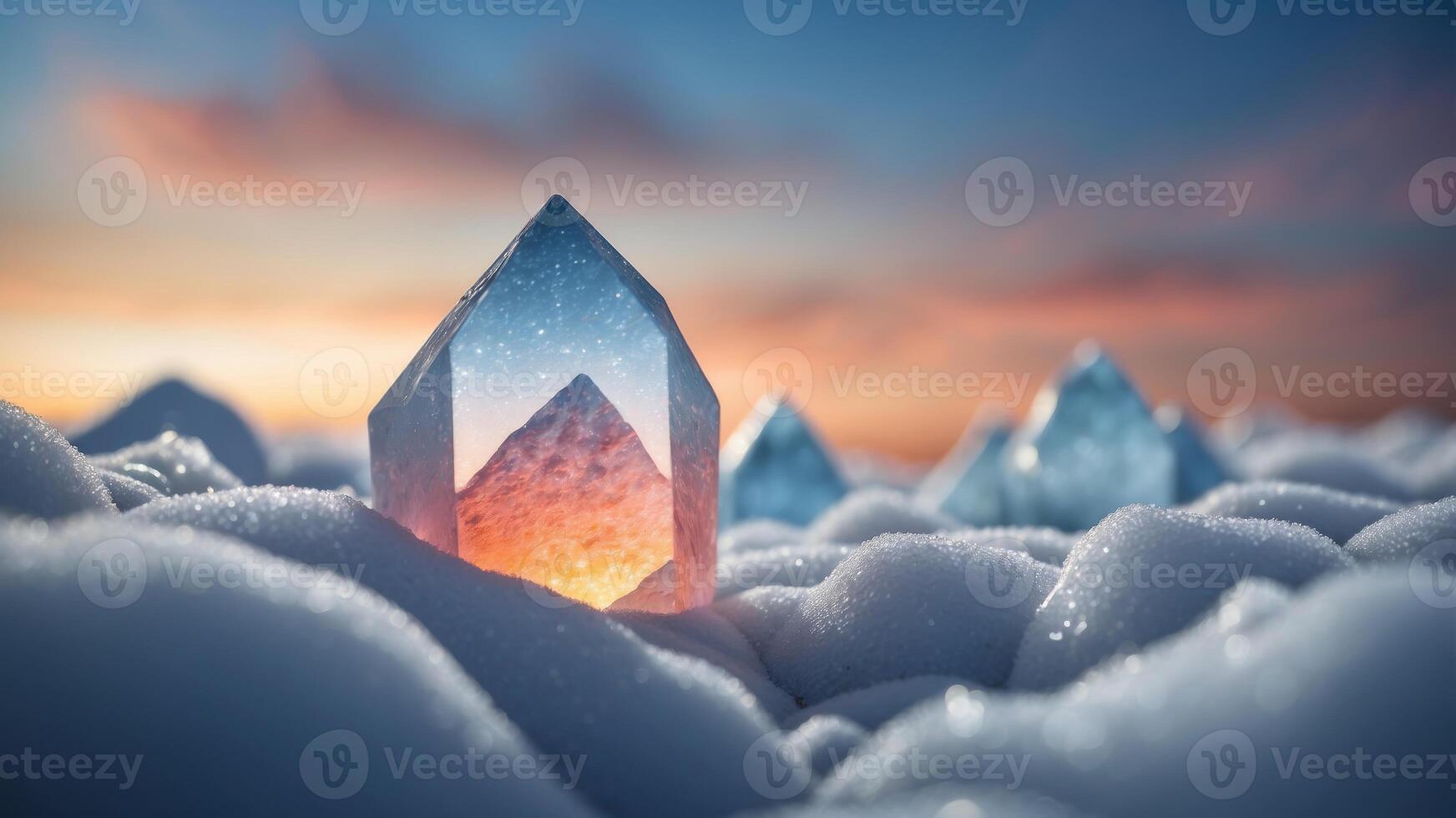 Peaked above the clouds and surrounded by icy. photo