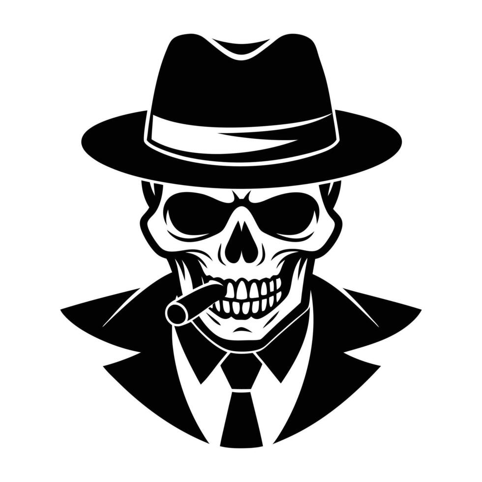 A skull wearing a hat and smoking a cigar vector