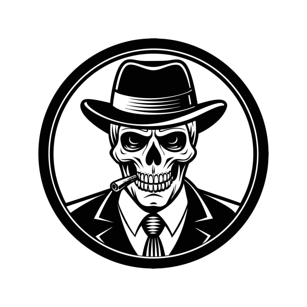 Skull in a hat and suit with a cigarette vector