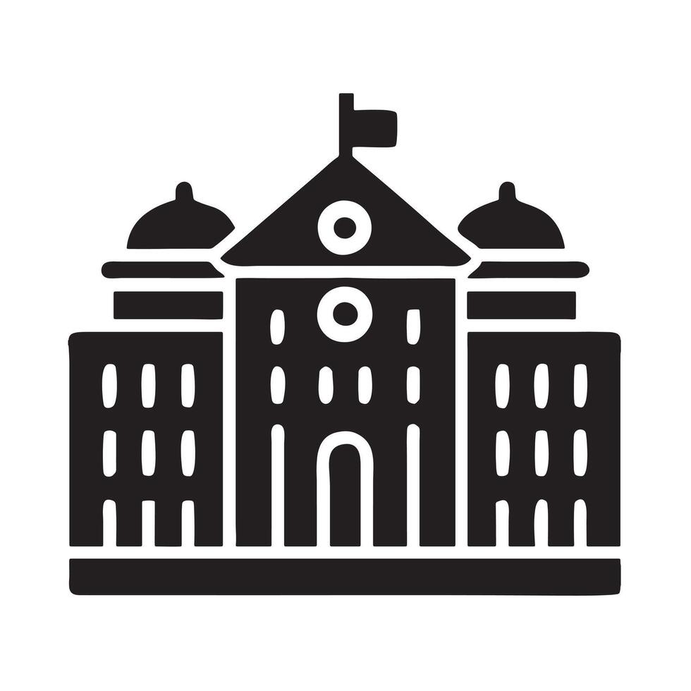 A black and white illustration of a building vector
