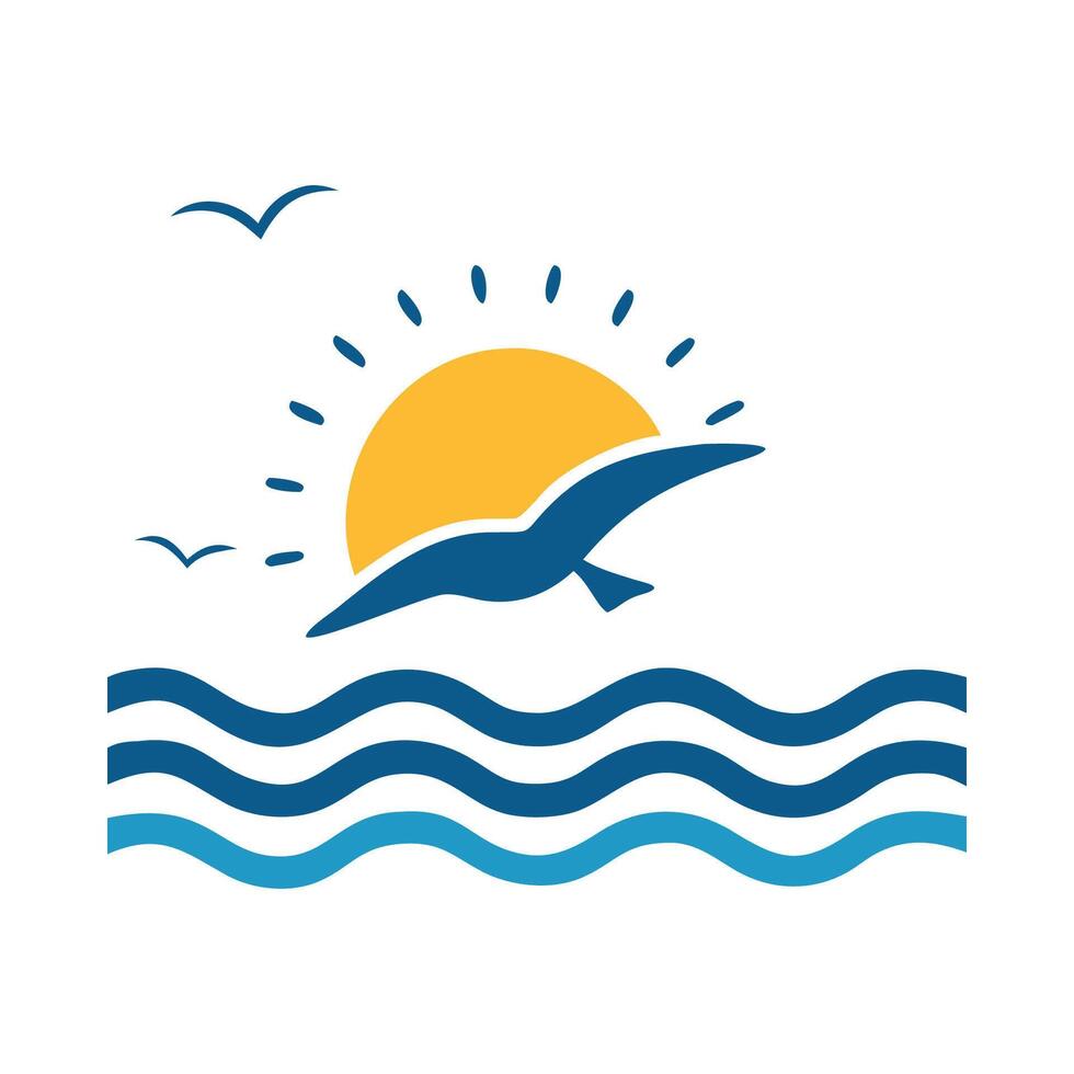 A logo with a bird flying over the ocean vector
