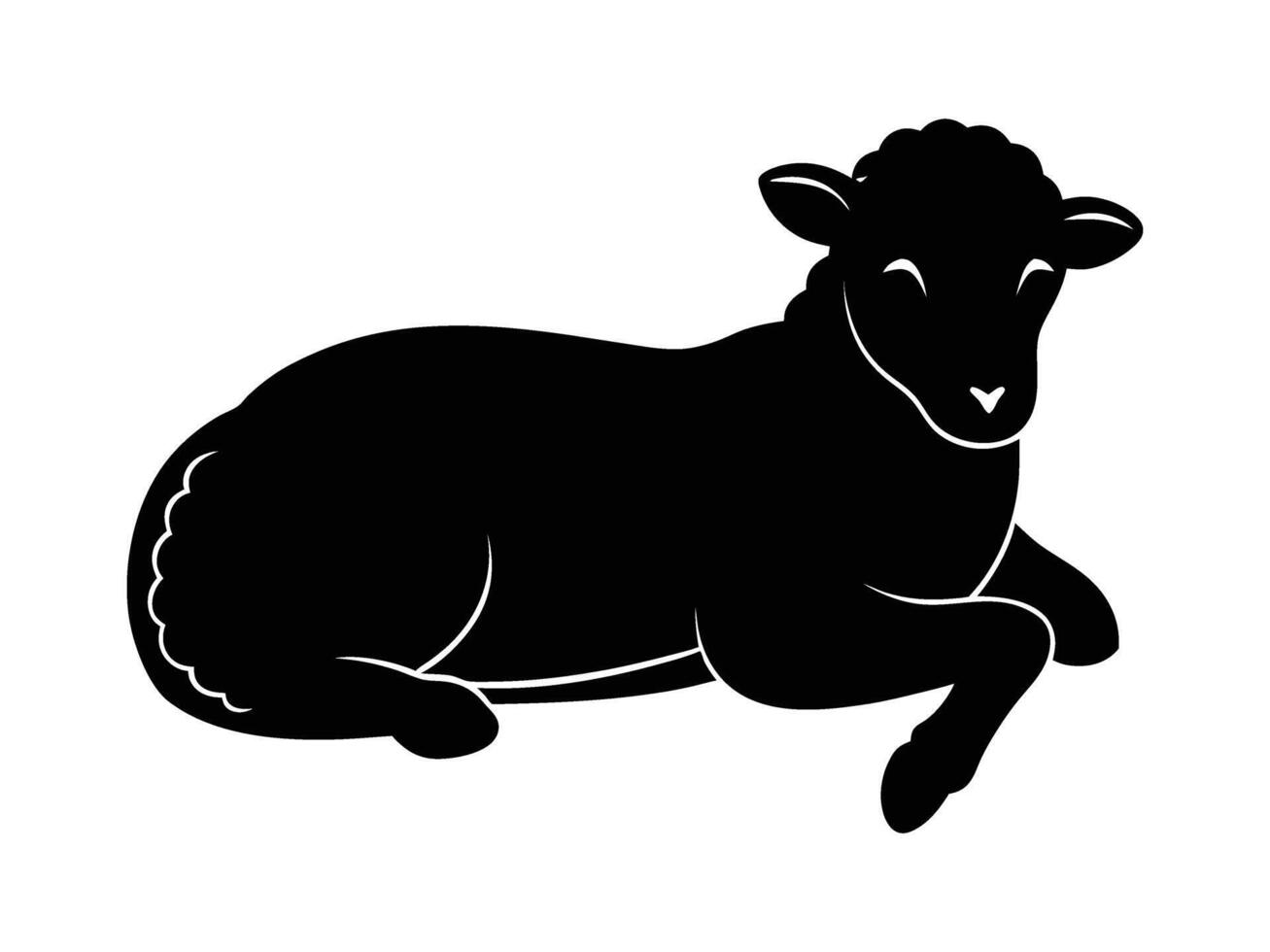 Black sheep laying down on white background vector