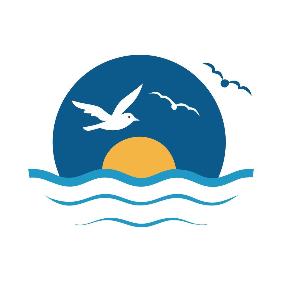 A logo with a bird flying over the ocean vector