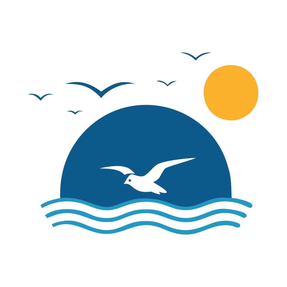 Seagulls flying over the ocean and sun vector