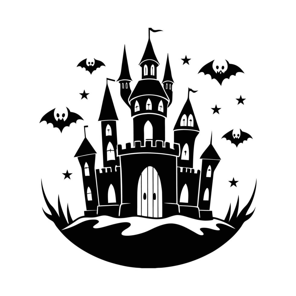 Halloween castle with bats and bats vector