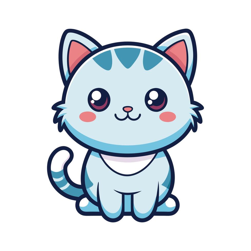A cartoon blue cat with big eyes vector