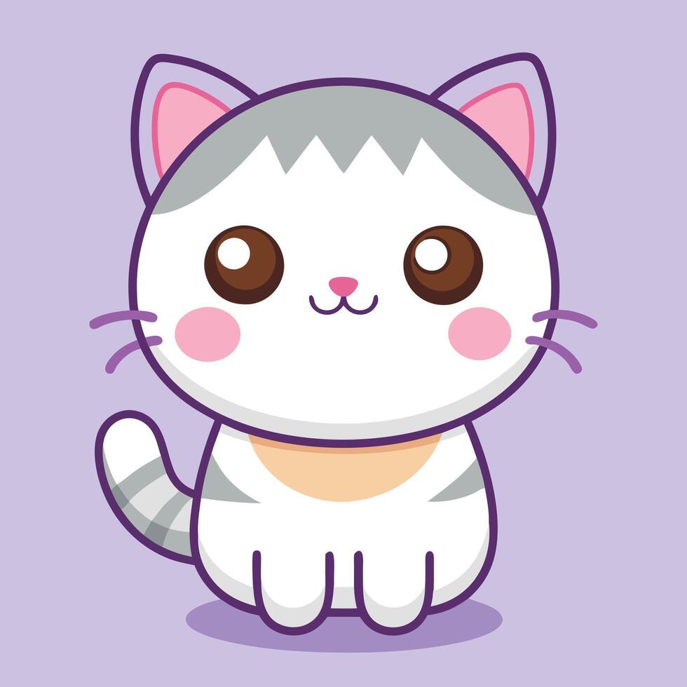 A cartoon cat with a pink nose and brown eyes vector