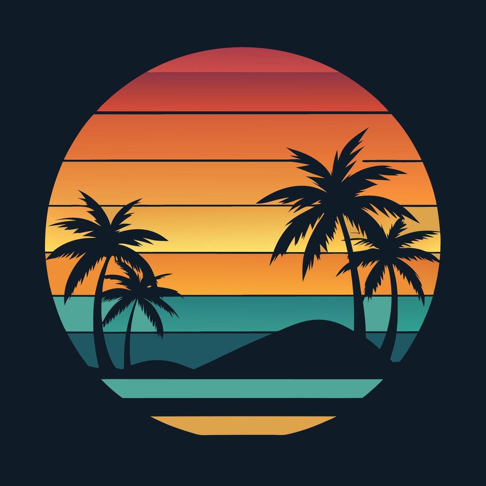 Tropical sunset with palm trees and the ocean vector