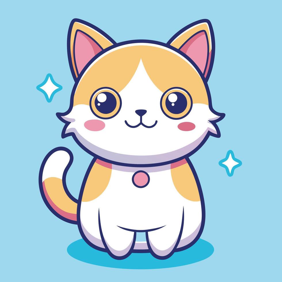 A cartoon cat with a pink collar and stars vector