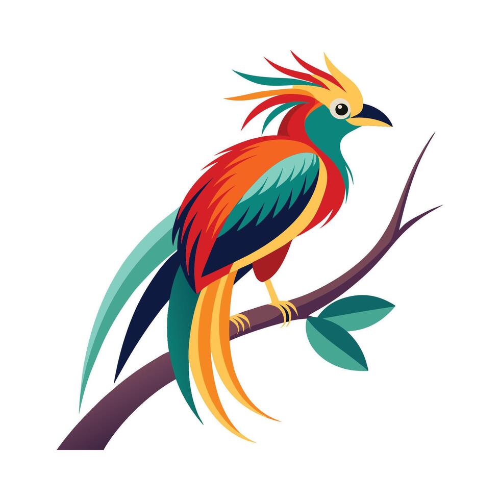 Colorful bird on branch illustration vector