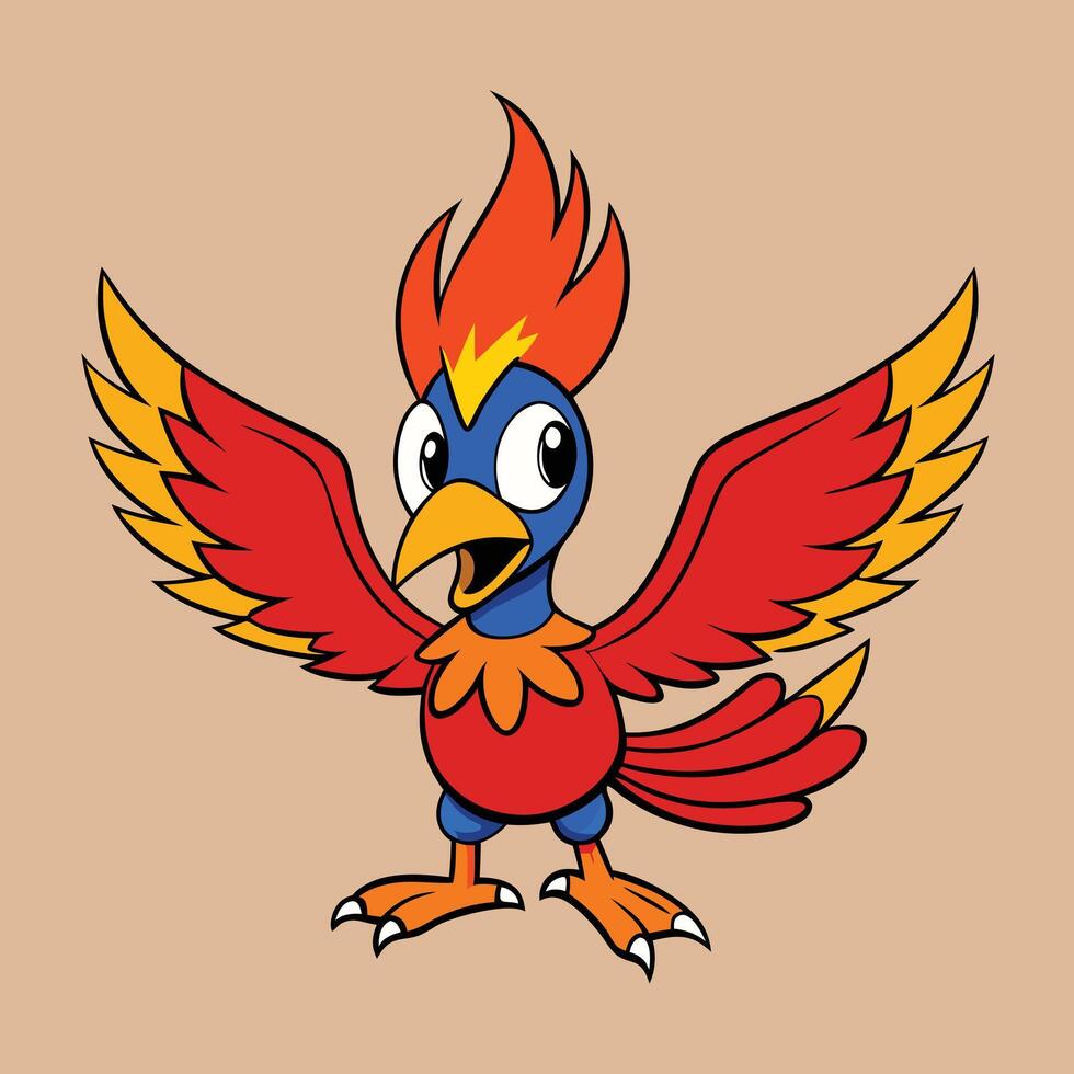 A cartoon bird with red and blue feathers vector
