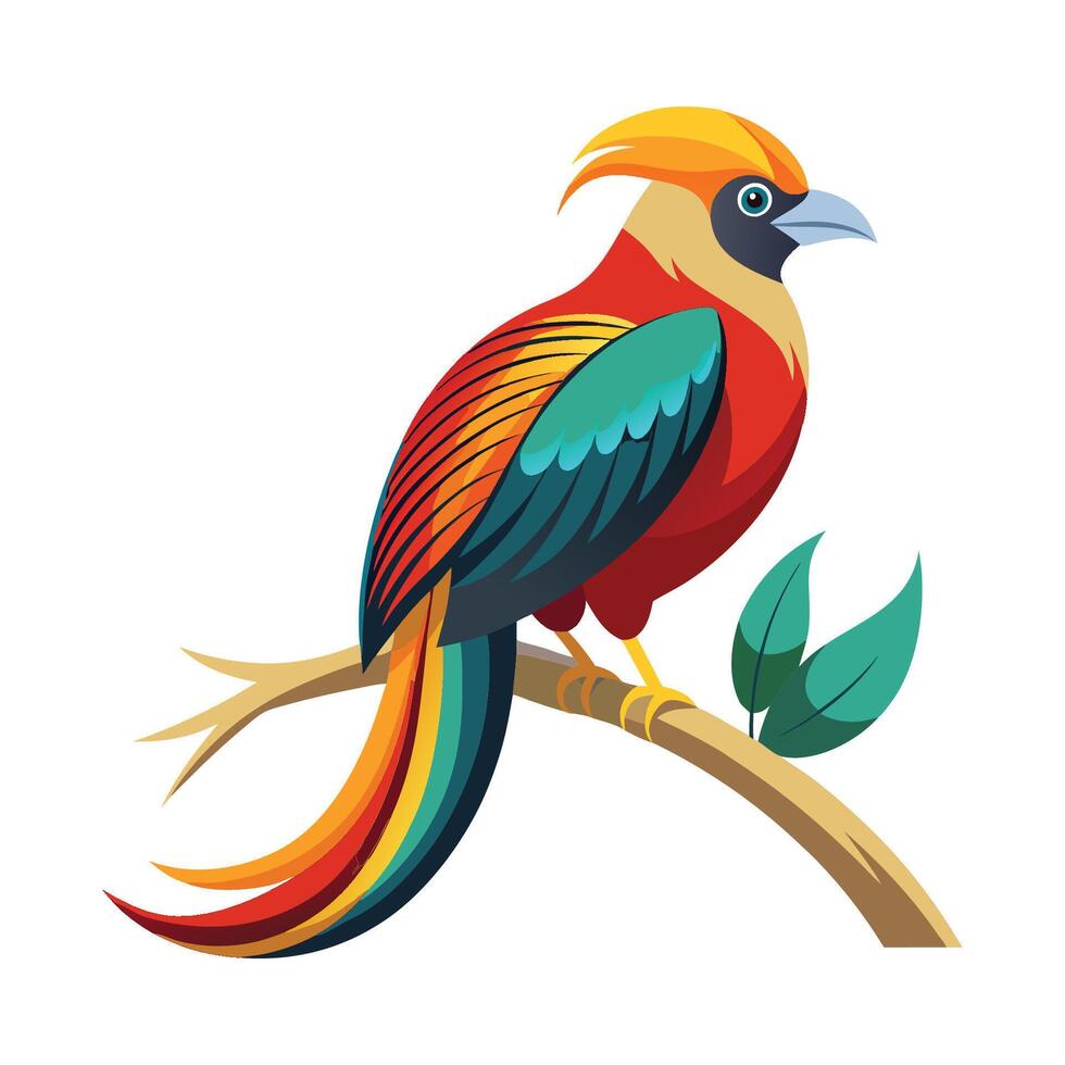 Colorful bird sitting on a branch vector