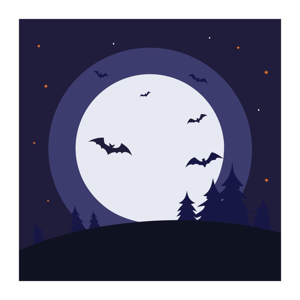 Halloween night background with bats and moon vector