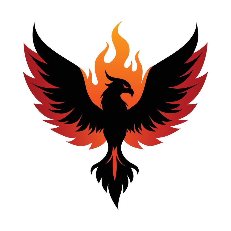 A phoenix bird with flames on its wings vector