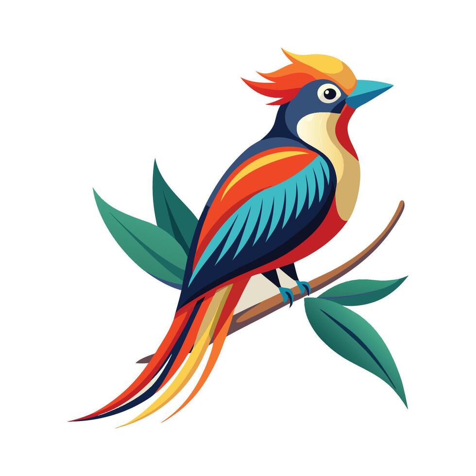 Colorful bird on a branch vector