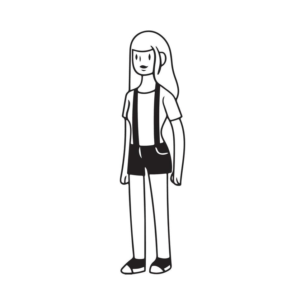 A girl in overalls standing with her hands on her hips vector