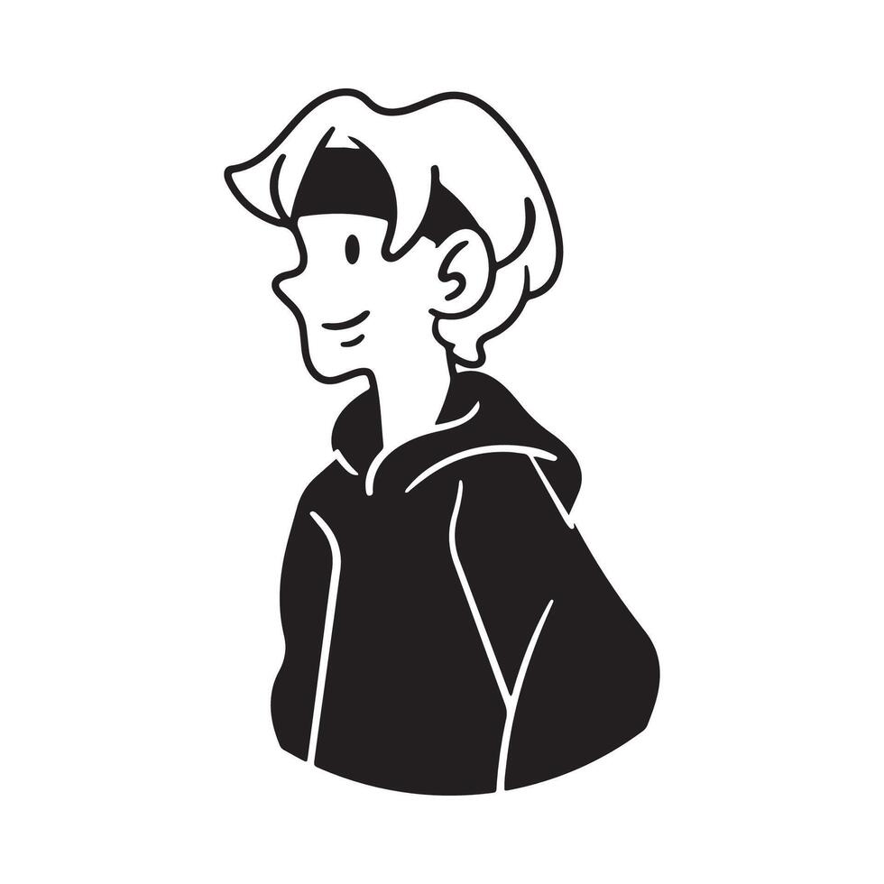 A black and white drawing of a man in a hoodie vector