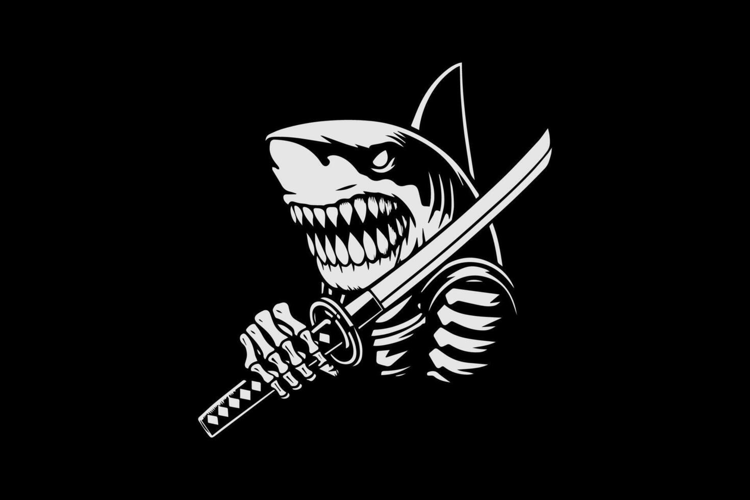 A shark with a knife in its mouth vector