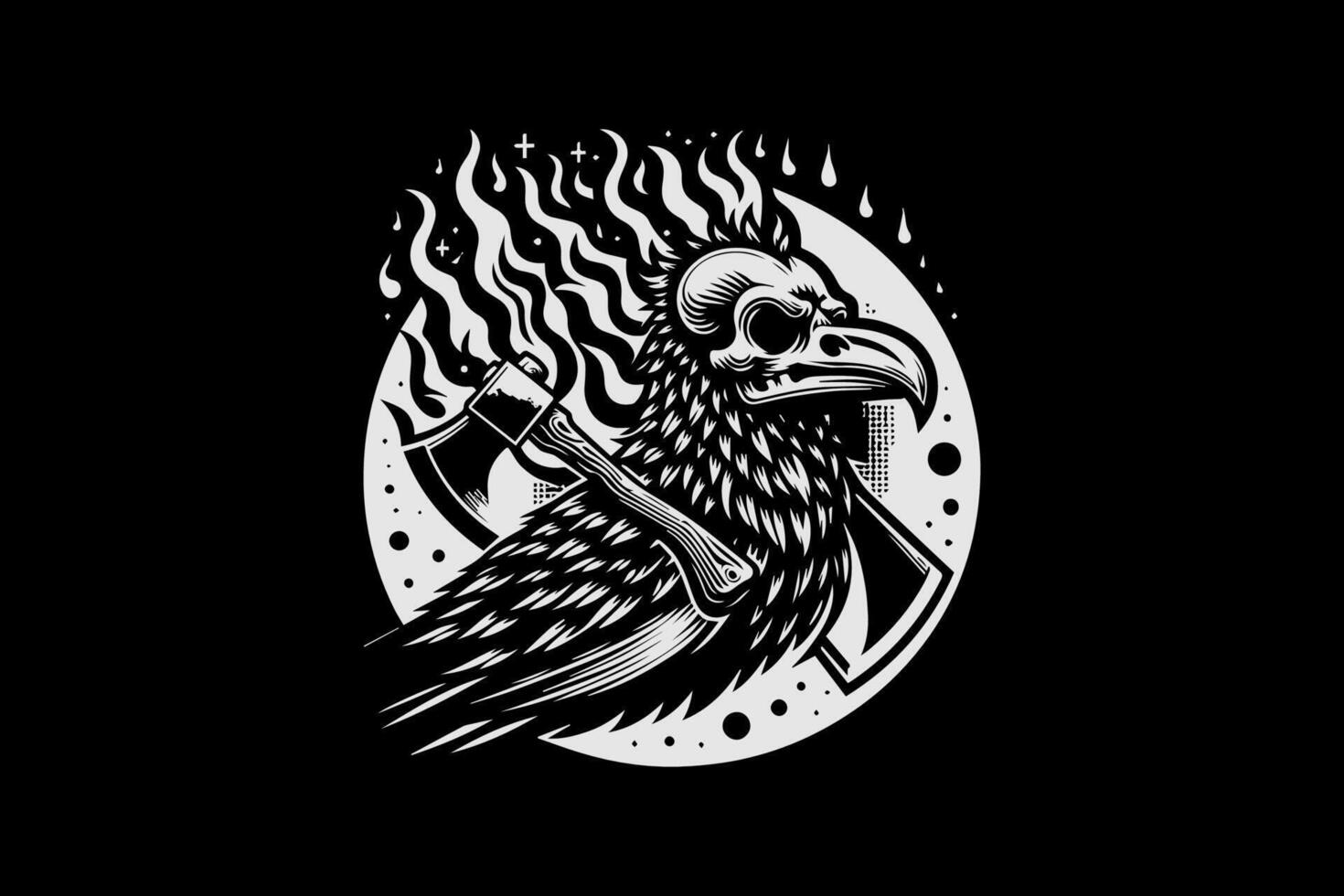 A raven with a hat and axe in the background vector
