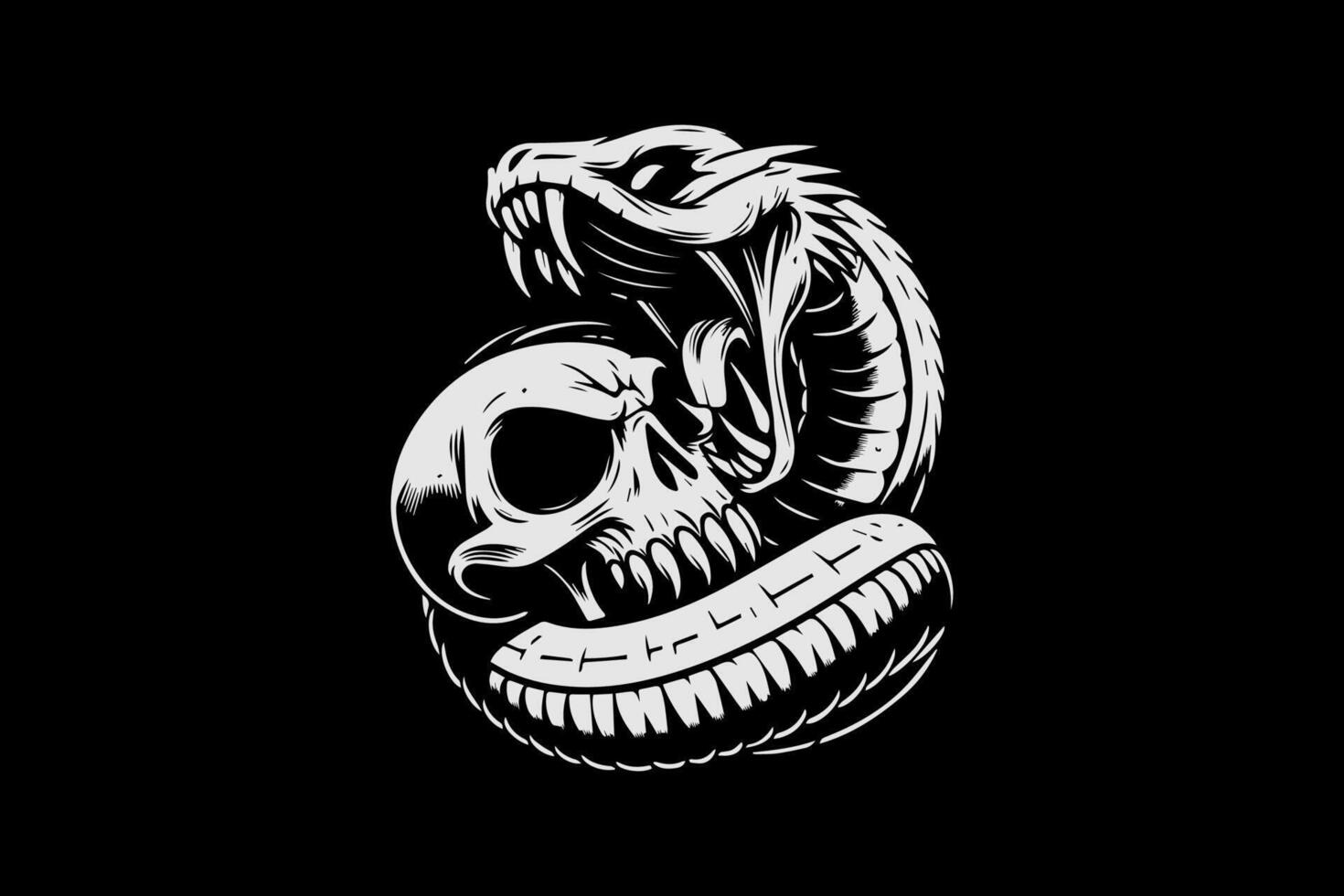 A black and white logo of a snake and a skull vector