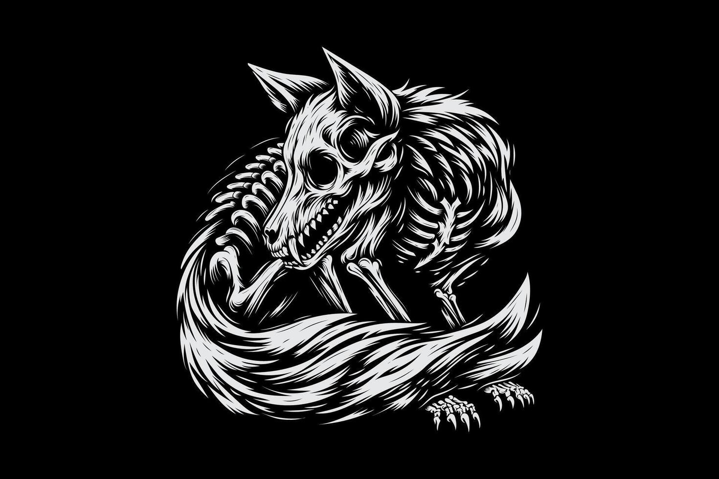 A skeleton wolf on a black background vector