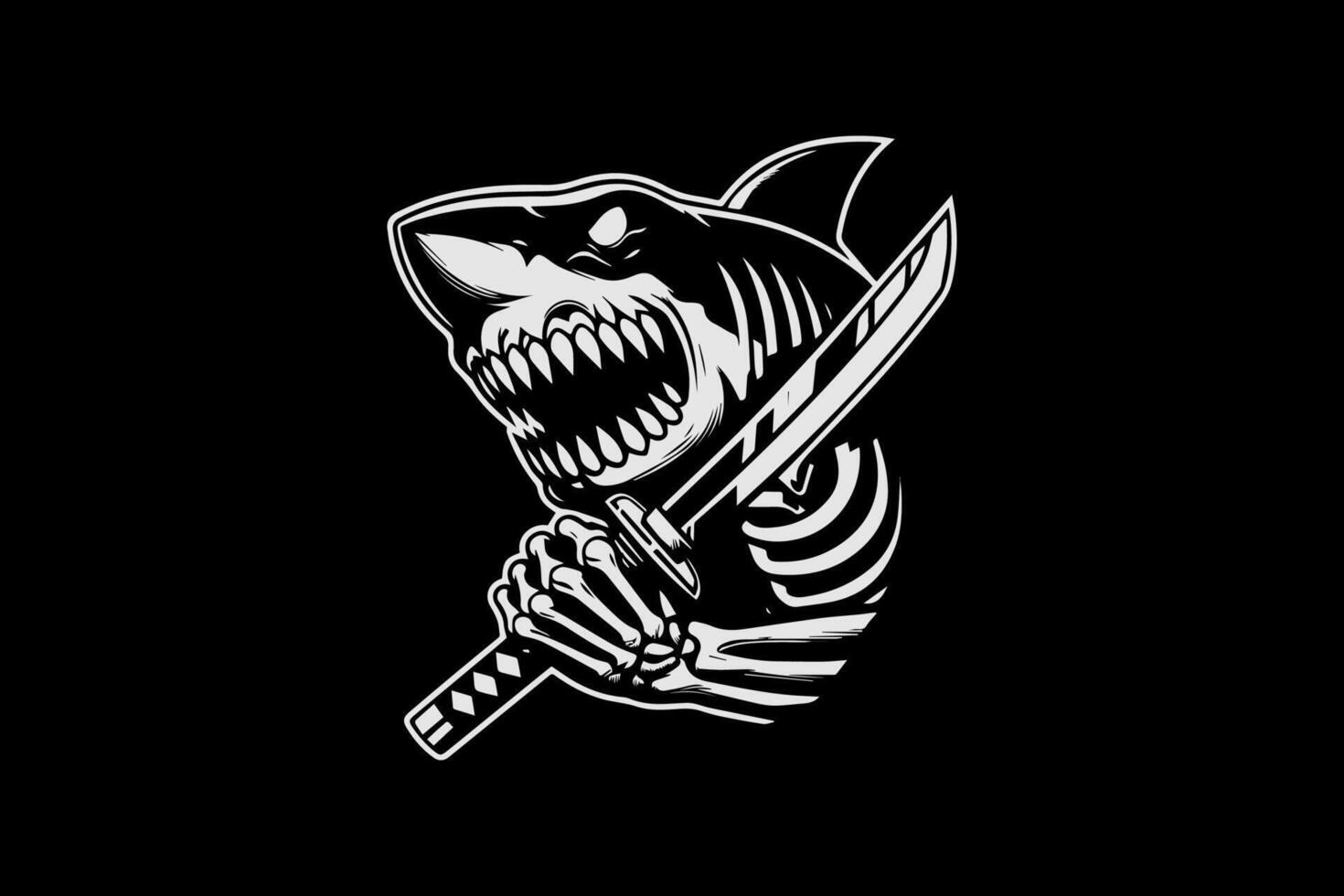 A shark with a knife in its mouth vector