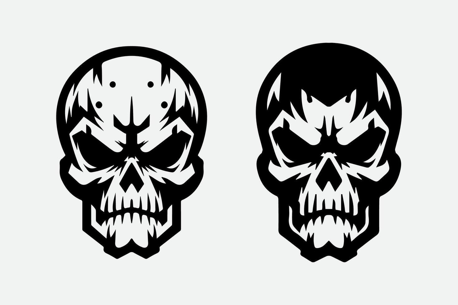 Two black and white skulls with different expressions vector