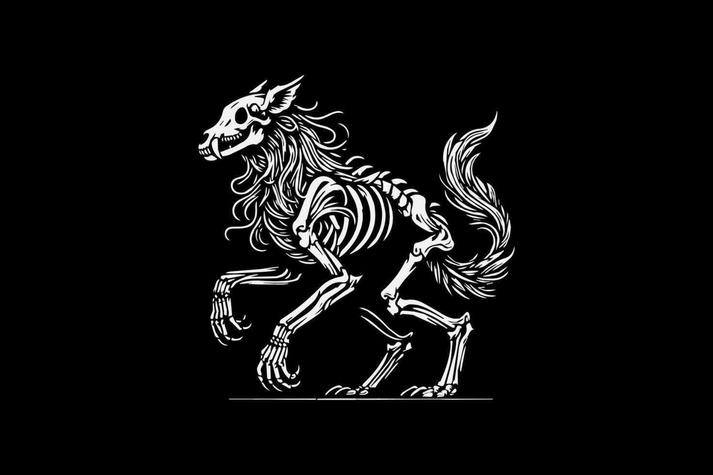 A skeleton with a long tail is standing on its hind legs vector