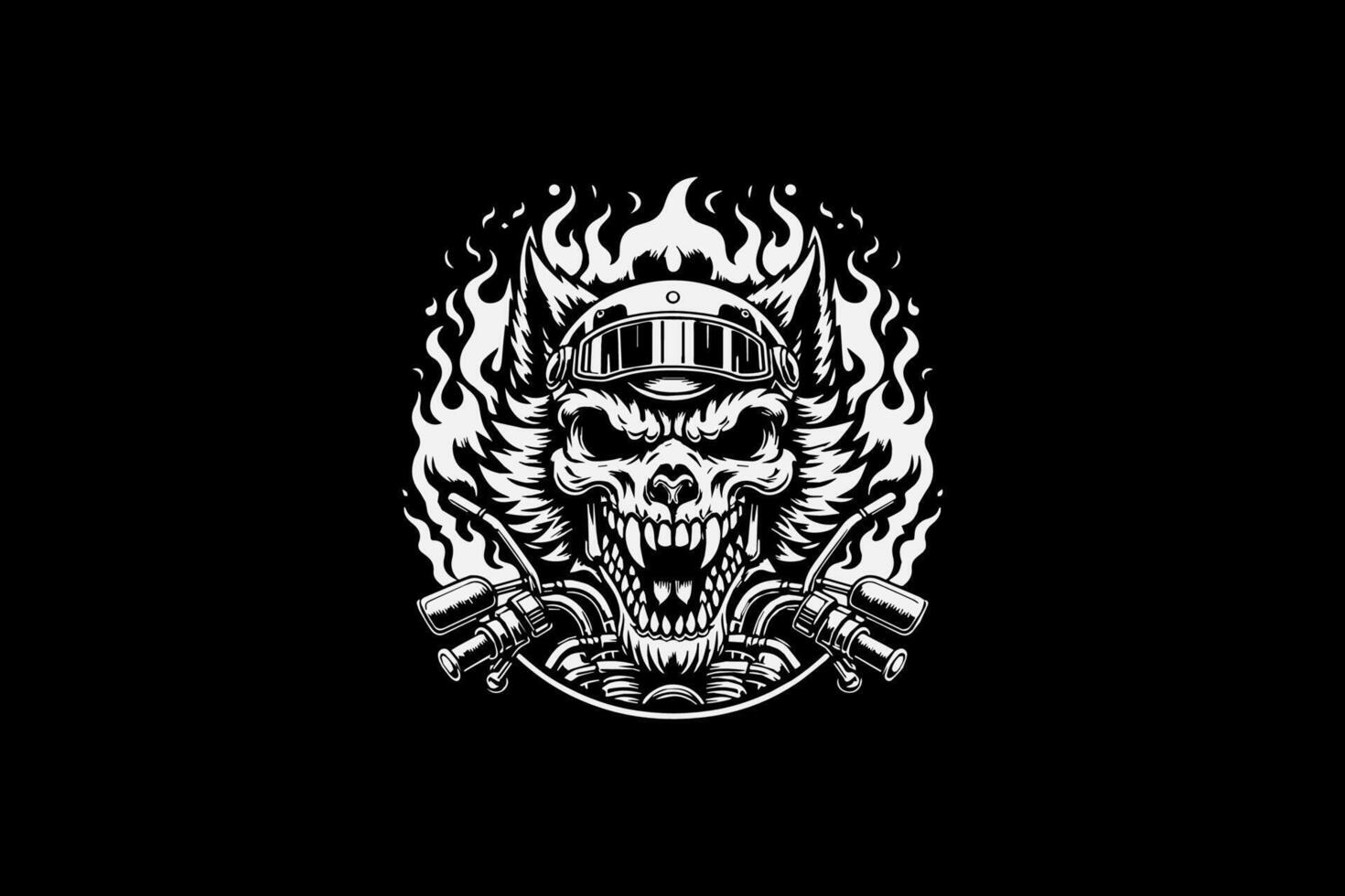 A black and white logo with a wolf head vector