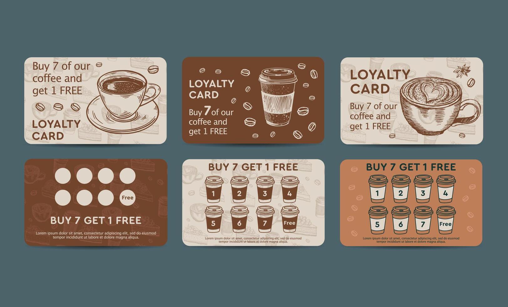 Bonus card coffee hand drawn style, . vector