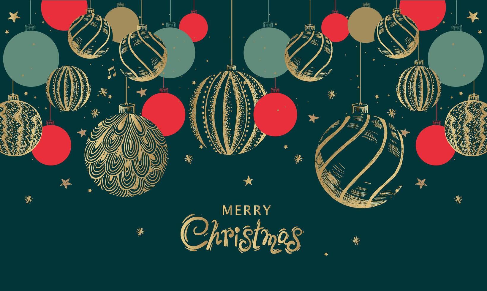 Merry Christmas and New Year set on green background. Hand drawn illustration. vector