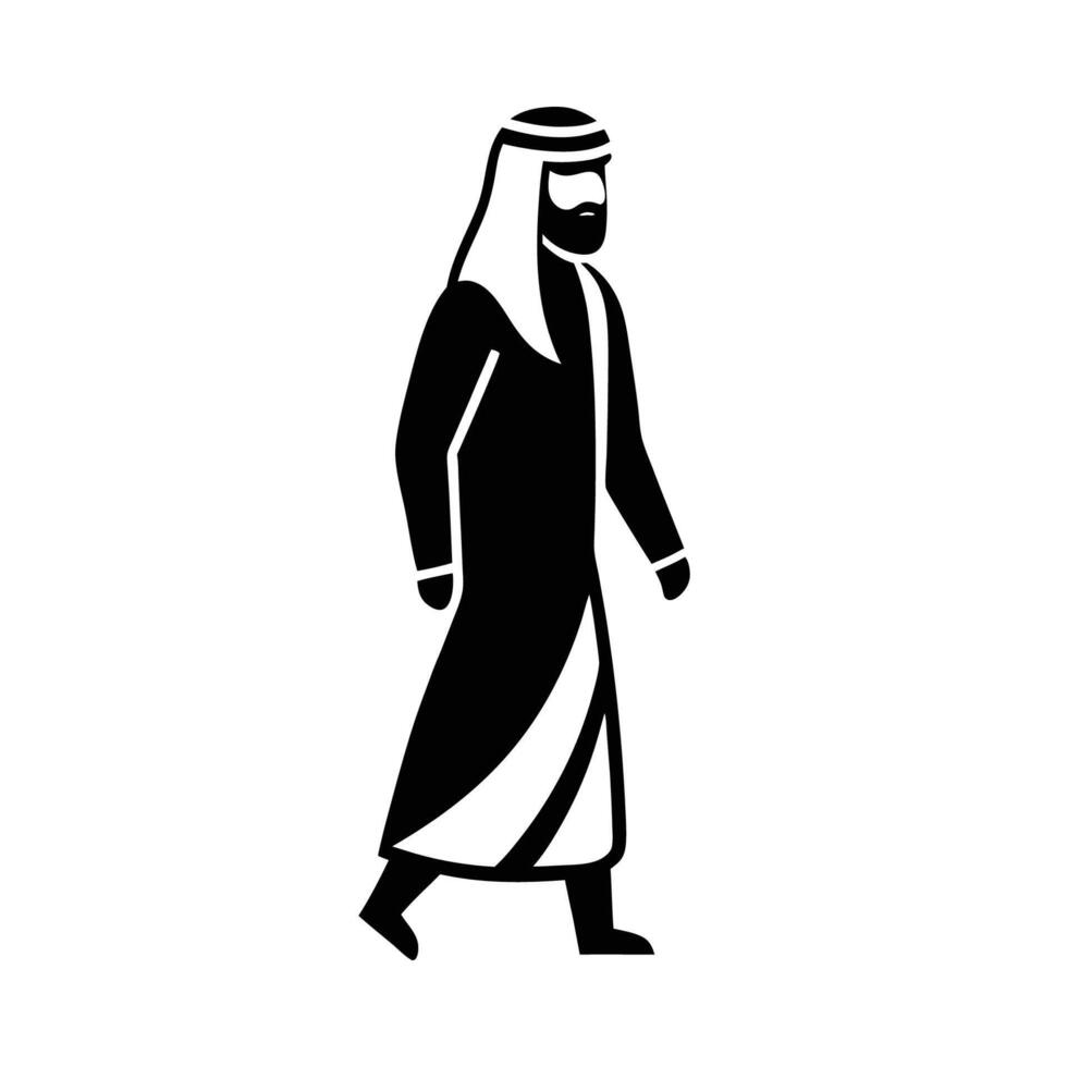 Arabic man walking in black silhouette on white background vector