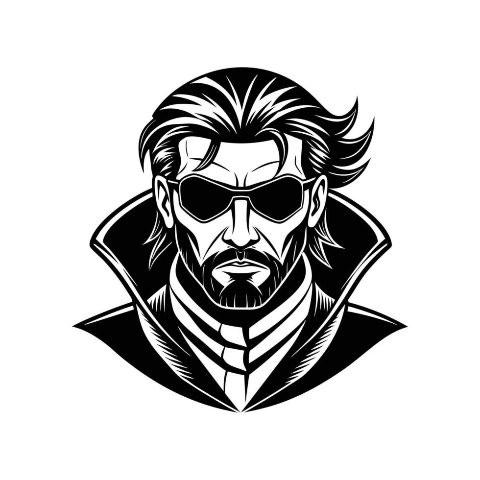 A man with sunglasses and beard in a black and white style vector