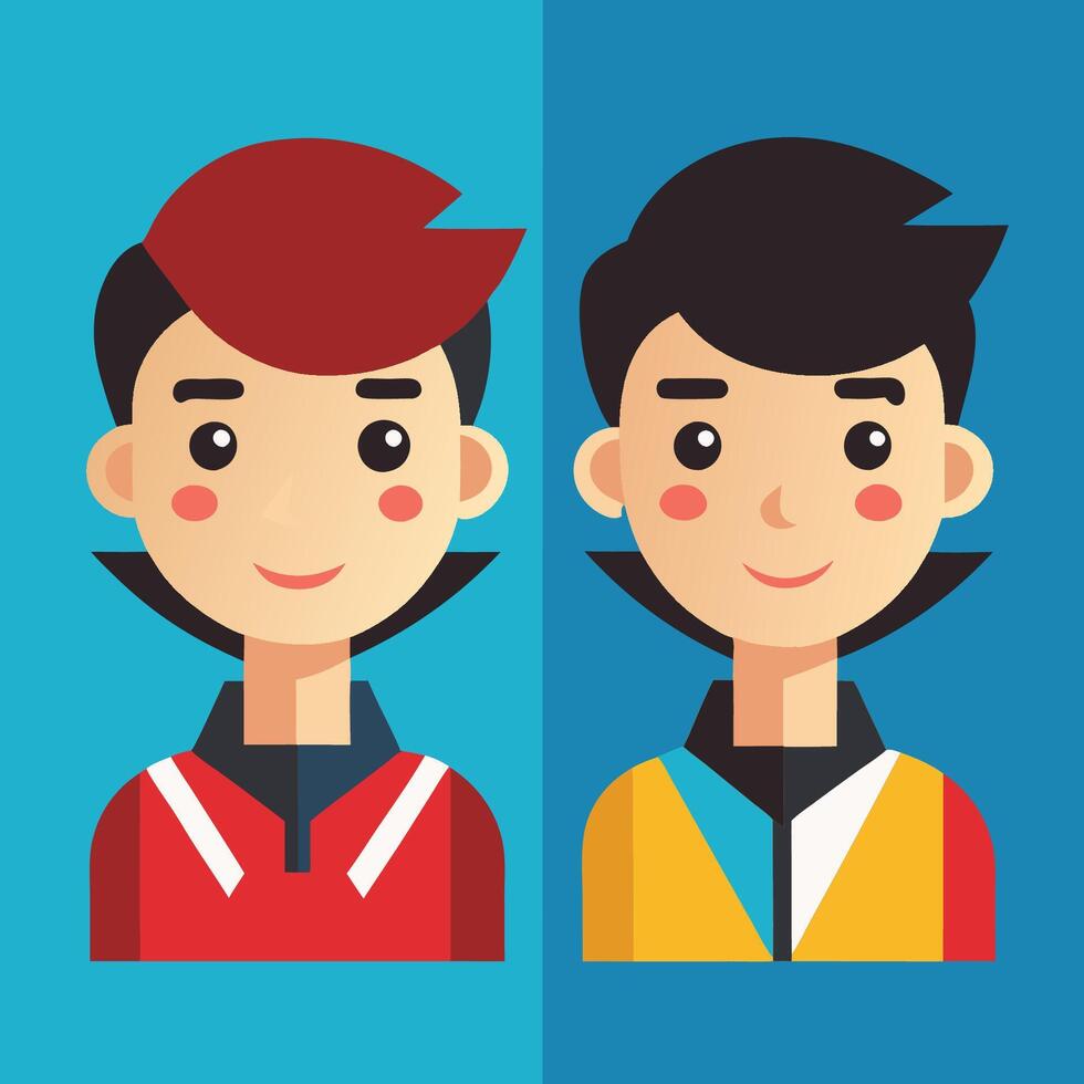 Two men with different hair colors and different clothes vector