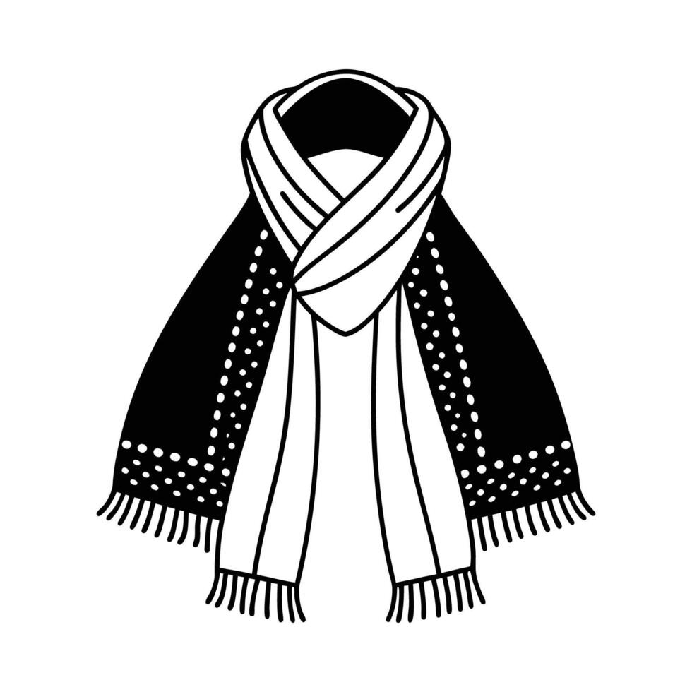A black and white scarf with fringes vector