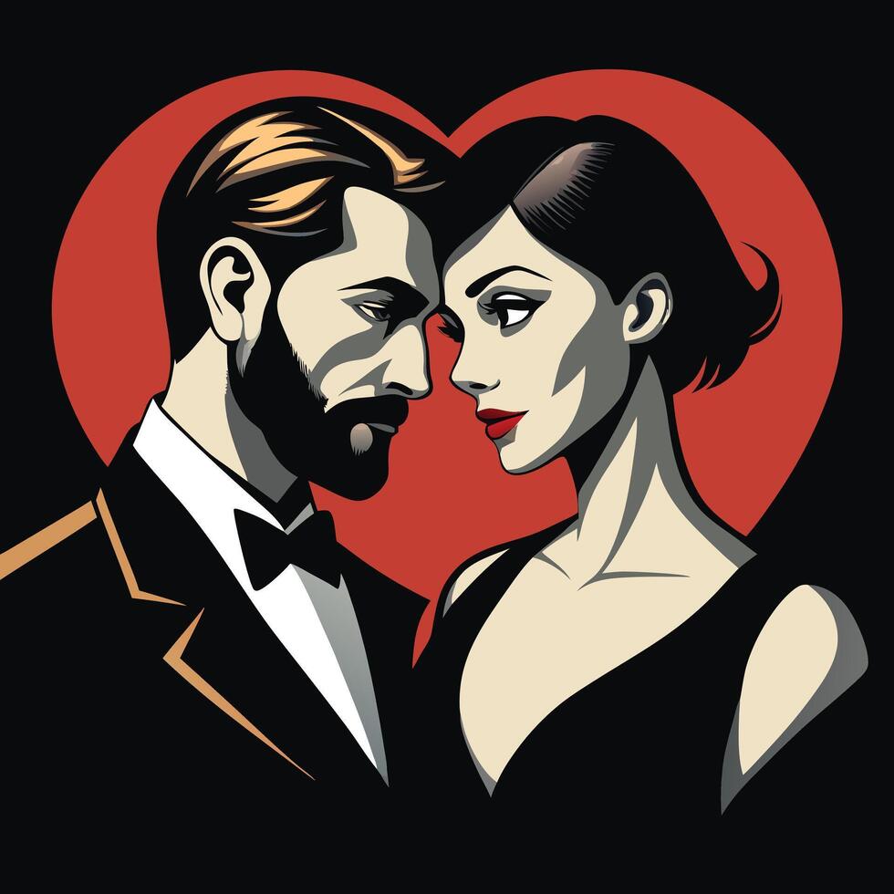 A man and woman in a tuxedo are looking at each other vector