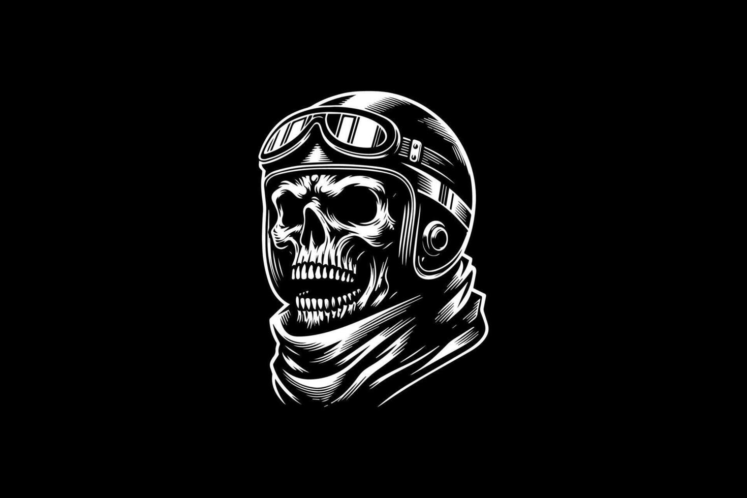 A skull wearing a helmet and scarf on a black background vector