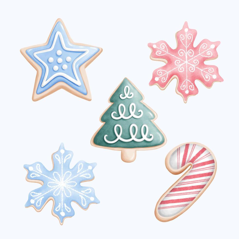 Cute and Colorful Gingerbread Cookie Illustrations for Christmas Holidays vector