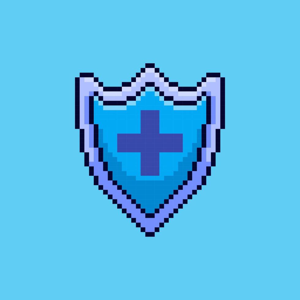 Pixel art health shield game asset design vector