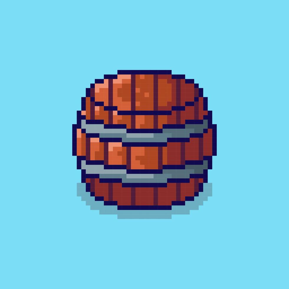 Pixel art wooden barrel game asset design vector