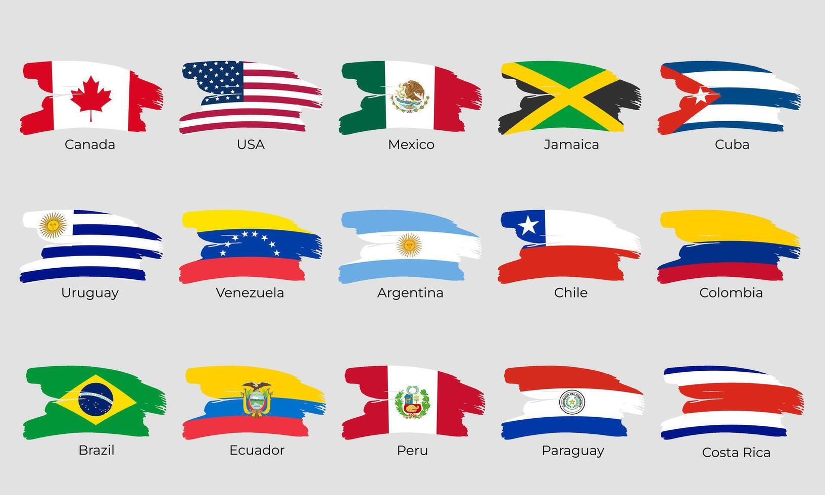 American flags with brush paint textured. America flags brush grunge flat icons. vector