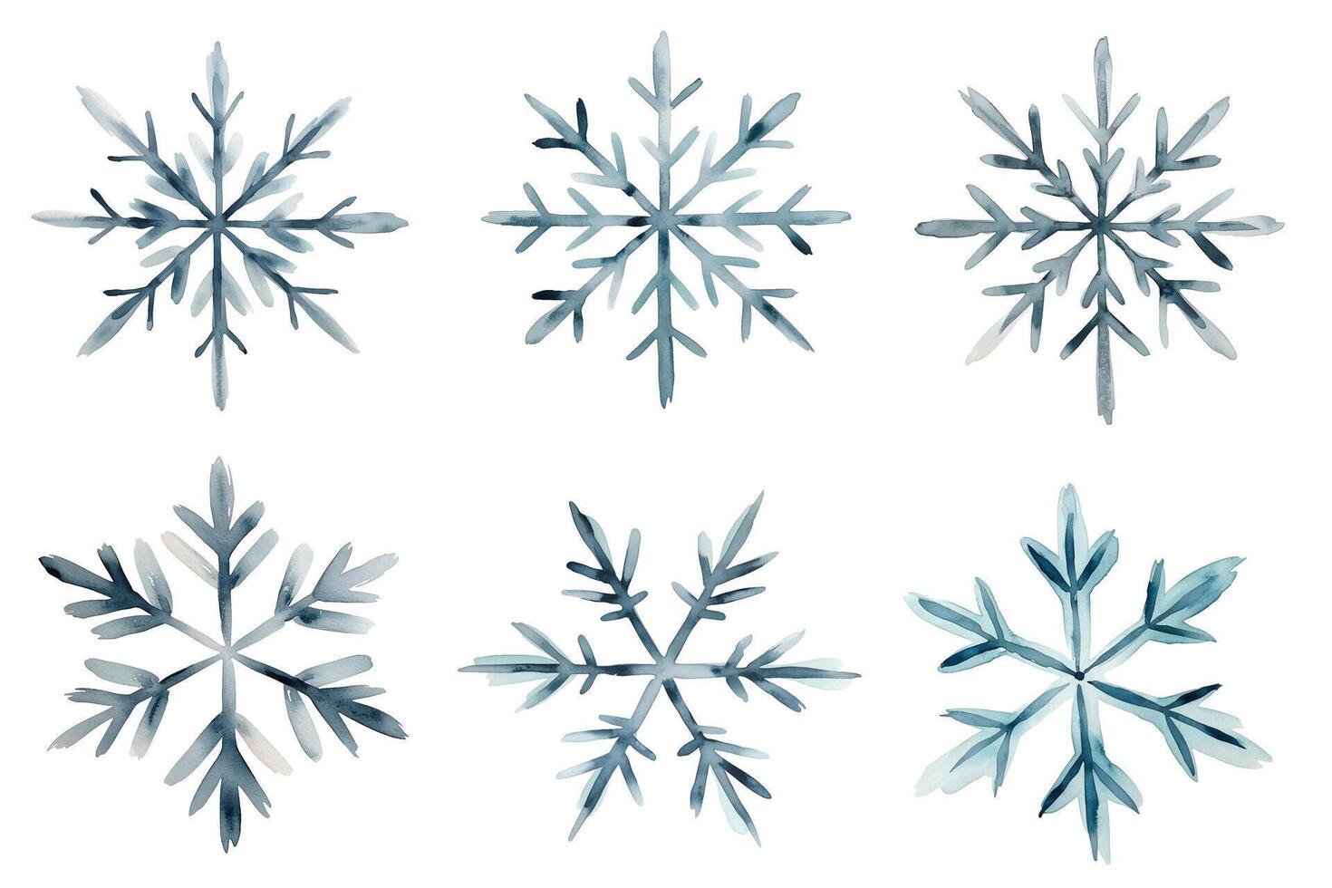Set of hand drawn watercolor snowflakes. Winter snowflake watercolor collection vector