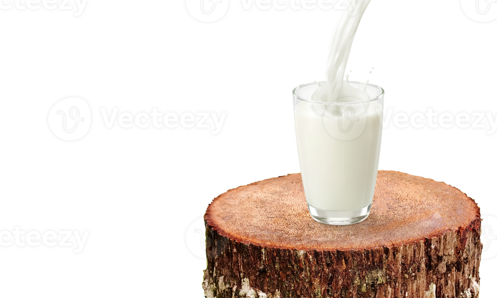 Glass of milk on a natural tree stump transparent. png