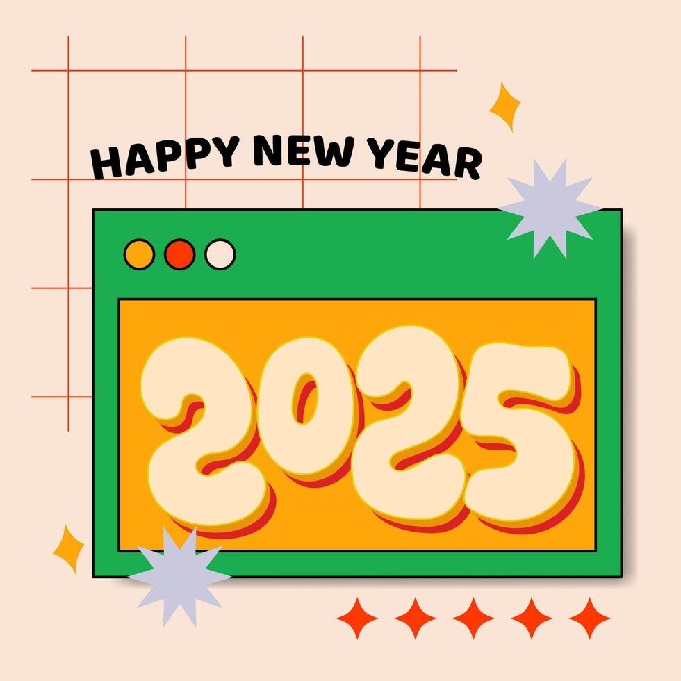 happy new year retro vintage social media post flat design vector