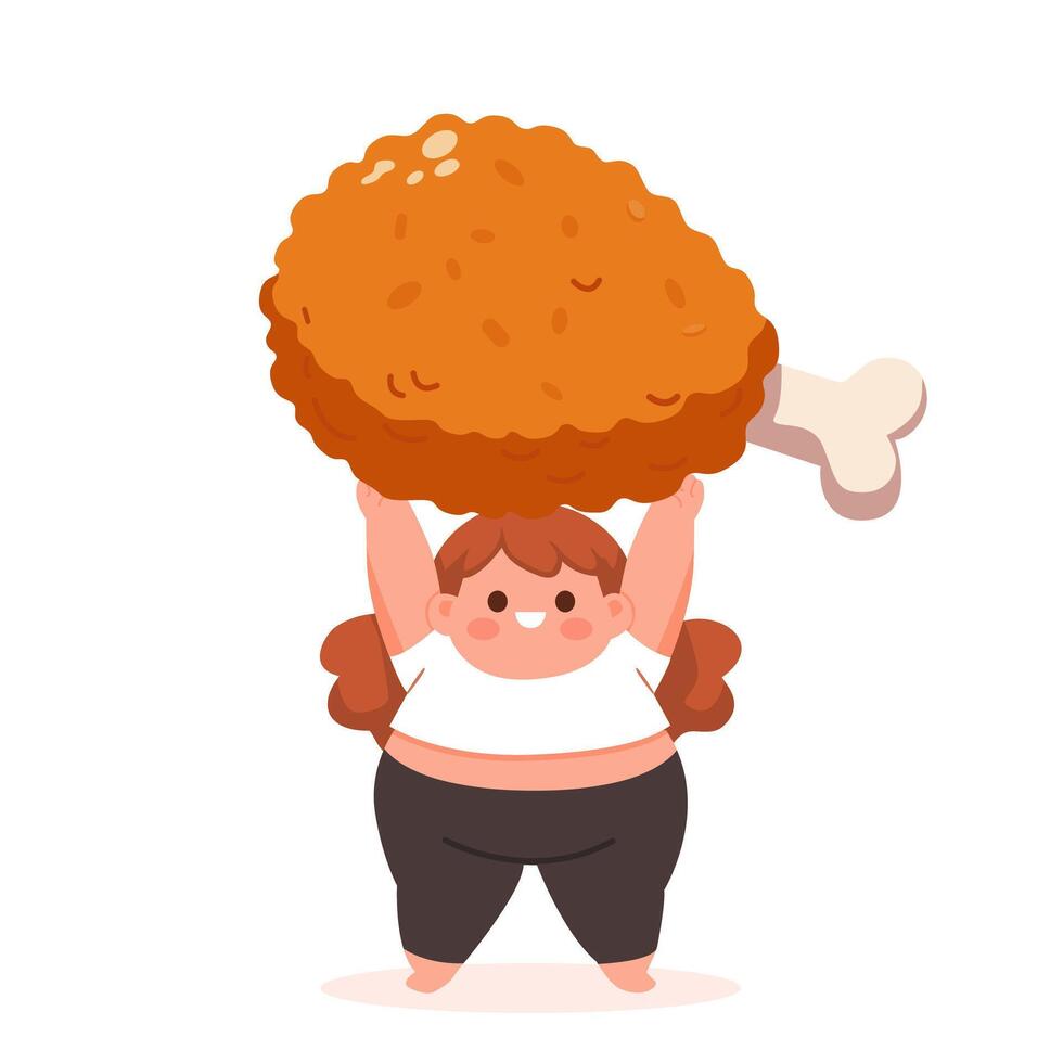 Child Lifting Giant Chicken Drumstick vector